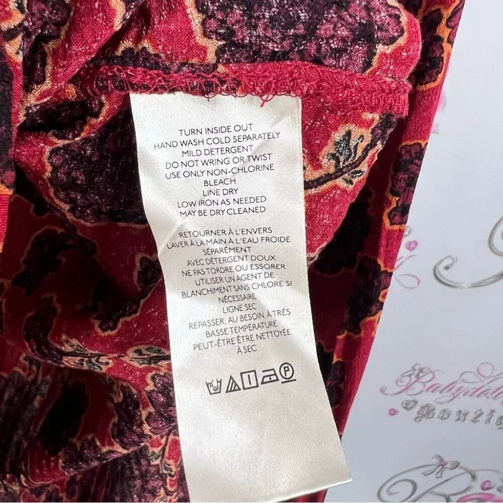 Free People blouse long sleeve floral flowers Red and Black Floral Blouse